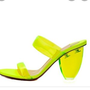 Christain Louboutin Ovida Neon Yellow Fluo PVC Block-Heel Sandals Size 42